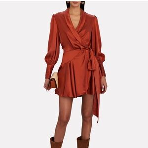 NWT ZIMMERMANMANN SILK WRAP DRESS SIZE 0 RUST